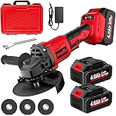 FULLYEA Cordless Angle Grinder Kit, 4-1/2" Power Angle Grinders with 2 * 4.0Ah Battery & 12000RPM Brushless Motor, Metal Grinder with Cutting Wheels, Electric Grinder Tool Set for Cutting, Grinding