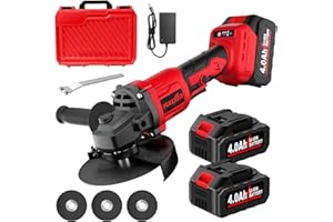 FULLYEA Cordless Angle Grinder Kit, 4-1/2" Power Angle Grinders with 2 * 4.0Ah Battery & 12000RPM Brushless Motor, Metal Grinder with Cutting Wheels, Electric Grinder Tool Set for Cutting, Grinding