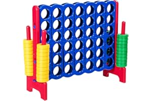 COSTWAY Jumbo 4-to-Score Giant Game Set, 4 in A Row for Kids and Adults, 3.5FT Tall Indoor & Outdoor Game Set with 42 Jumbo Rings & Quick-Release Slider, Perfect for Holiday Party & Family Game, Red