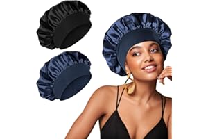 TEWIN 2 PCS Silk Bonnet for Sleeping Satin for Women, Satin Hair Cap for Sleeping Wide Elastic Band Hair Bonnet