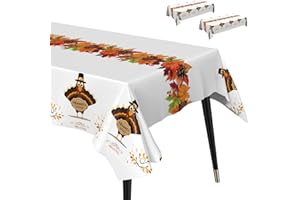 Fibevon Thanksgiving Tablecloth, 2 Packs 52 x 110 inches Rectangle Turkey Plastic Tablecloth Premium Fall Table Cover Disposable Table Cloth for Thanksgiving/Harvest Party Decor