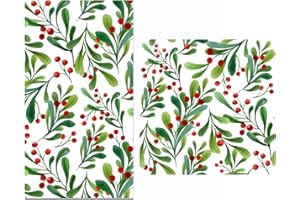 Chrismtas Holiday Paper Napkins with Holly Berry Design 20pcs 6.5x6.5 Square 20pcs 4.3x7.9 Rectangle Disposable Xmas Paper Na