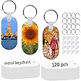GEKIXUTP 120 Pcs Metal Sublimation Keychain Blanks Bulk，Double Sided Sublimation Blanks Keychain Heat Transfer Keychain Blanks，Sublimation Ornament Blanks （Oval）