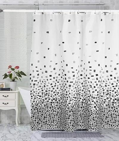 VIROSA Mosaic Grey Shower Curtain 180x180 cm Waterproof Mildew Resistant