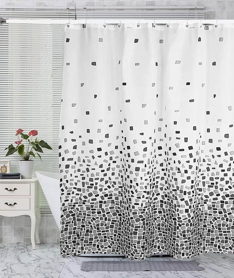 VIROSA Mosaic Grey Shower Curtain 180x180 cm Waterproof Mildew Resistant