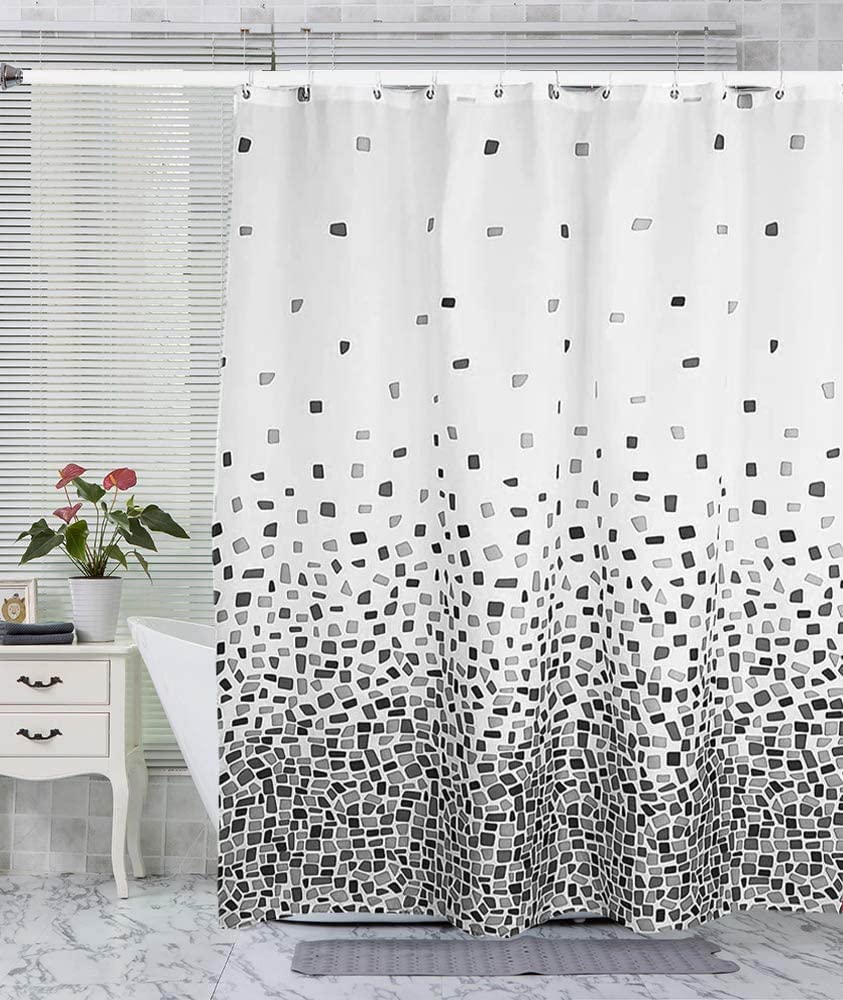 VIROSA Mosaic Grey Shower Curtain Anti Mould, Mildew Resistant | Size 180x180 cm (71 x 71 Inch) | Water Repellant Fabric | 100% Polyster (Mosaic Grey)