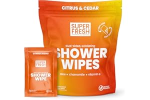 SUPER & FRESH CO. Super Fresh Shower Wipes Large Citrus & Cedar Body Wipes for No Rinse Bathing Personal Hygiene Gym Travel or Camping Enriched with Aloe and Vitamin E 10 Individually Wrapped Disposable Sheets