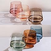 Colorsavant Stemless Wine Glasses Set 6【Colored Wine Glasses Stemless】 Multi Color Short Tumbler【14oz】 Colored Glassware for Wine or Soft Drinks,Unique Wine Gifts for Women Birthday Wedding