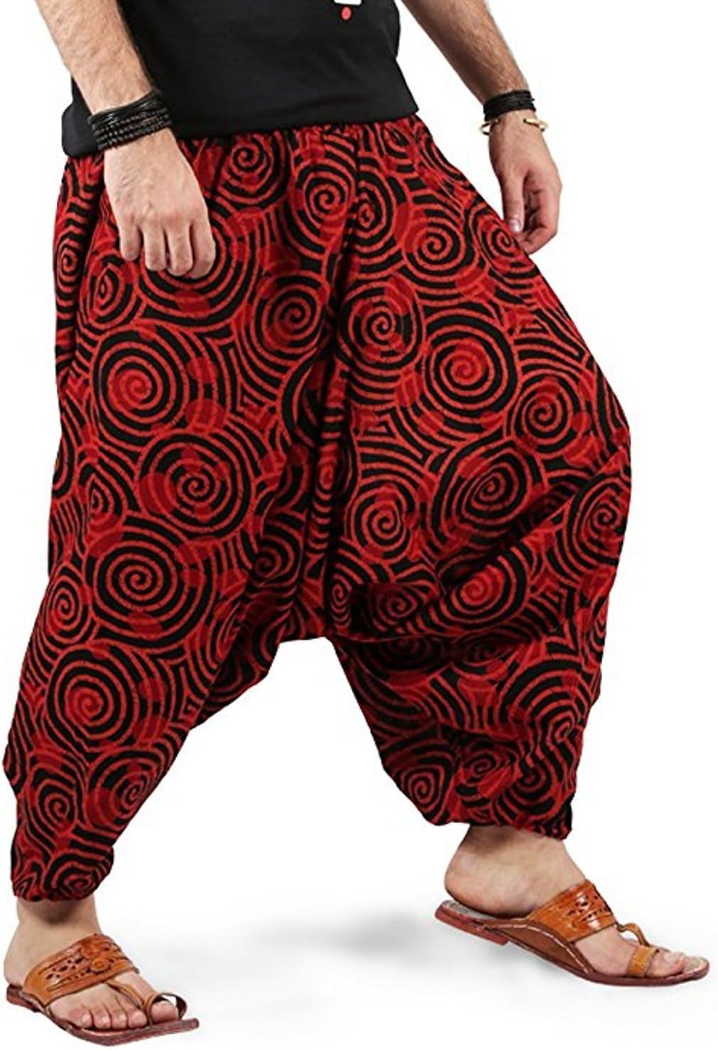 Kiara Men Women Cotton Baggy Hippie Boho Gypsy Aladdin Yoga Harem Pants with Pockets - Spiral Pants