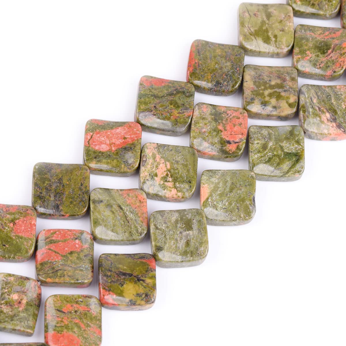 Sweet & Happy Girl's Store 15mm Square Twist Gemstone Unakite Beads Strand 15 Inch Jewellery Making Beads