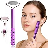 4-in-1 Germanium Stone Face Massager Beauty Roller for Up Lifting and Skin Care, Anti-Aging Beauty Tool with 3 Replaceable Heads - Jade Stone, Stainless Steel and 0.25mm Microneedle
