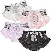 Erlemetes 4 Pack Cute Underwear Silk Panties for Women Lolita Frilly Bikini Briefs Japanese Sissy Hipster Panty M-XL