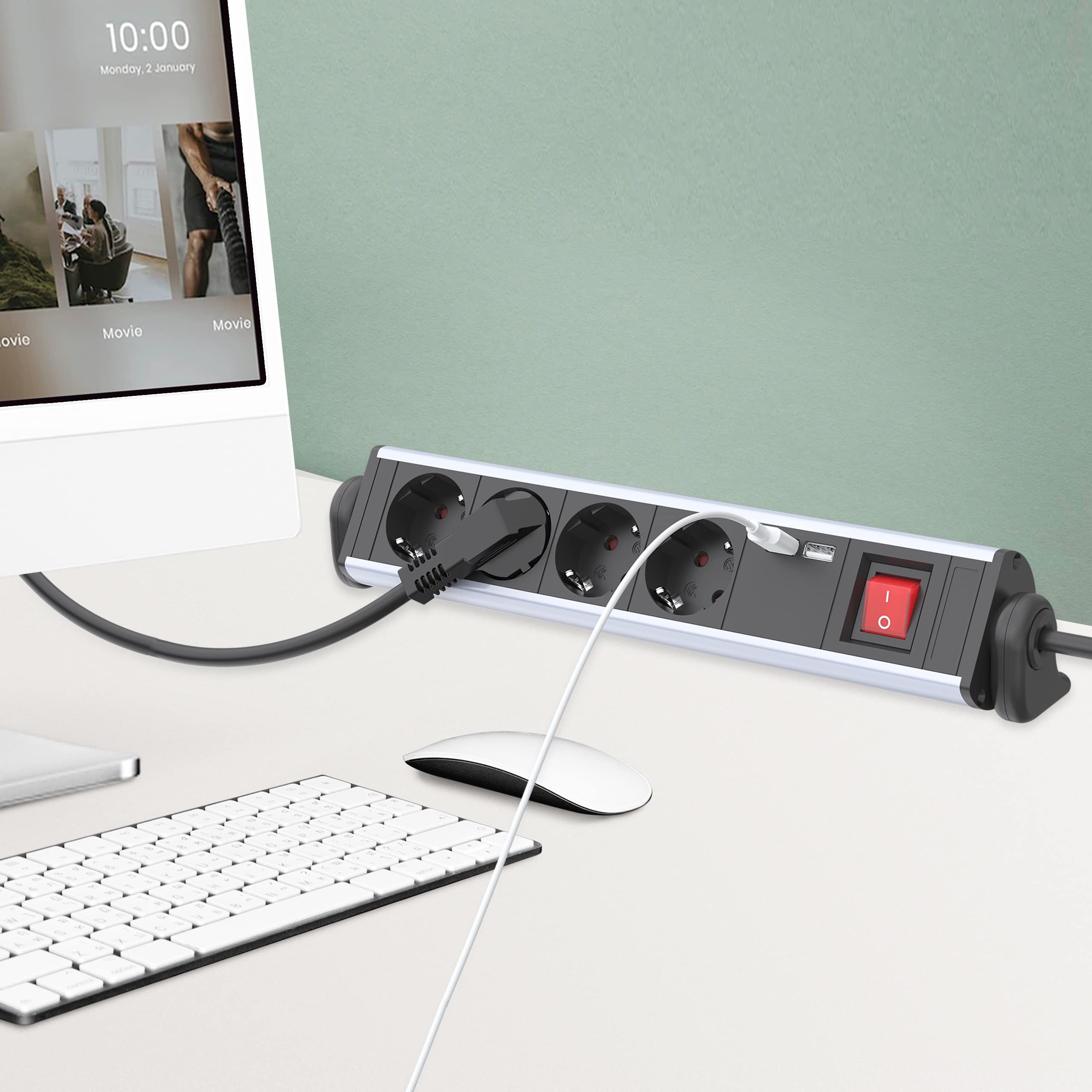 Drehbare Steckdosenleiste mit USB für Schreibtisch, TÜV/GS Zertifiziert 4