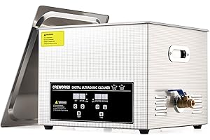 CREWORKS Ultrasonic Cleaner with Heater and Timer, 15L Digital Sonic Cavitation Machine, 360W Stainless Steel Jewelry Cleaner
