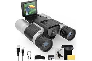 ZZSTAR 12x32 Binoculars with Camera, Binoculars for Adults, 2" LTPS Display 5MP 1080P Video Photo Recorder with 32GB Micro SD Card, High Powered Binoculars for Bird Watching Travel Hunting, Silver