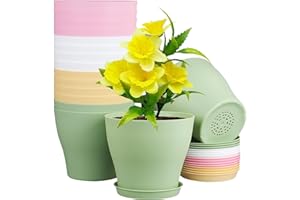 Meowell 6 inch Plastic Nursery Pots, Seedling Pots, 16 Pack Plant Pots for Small Indoor Outdoor Plants, Flower Pots with Drainage Holes and Saucers, Decorative Planters for House Plants, Colorful