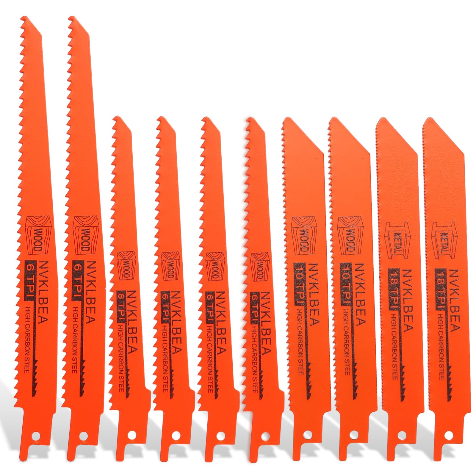 Photo 1 of 10-Piece Reciprocating Saw Blades 6 & 8 Inch Wood & Metal Cutting Saw Blades Premium Blades Carbon Steel Bi - Metal Reciprocating Saw Blades for Wood Pruning NVKLBEA