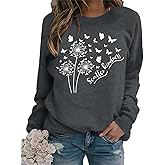 BANGELY Womens Dandelion Sweatshirt Hope Love Floral Graphic Shirt Casual Crewneck Tee Loose Long Sleeve Pullover Tops