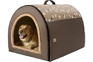 Jiupety 2 in 1 Dog House Indoor, Comfy Cave Bed Covered Dog Bed, Portable House for Large Dogs, 3XL(39"×32"×28"), Up to 90 Lb, Brown
