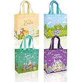 Jaywayang 4Pcs Happy Easter Gift Bags, Easter Non-woven Bags with Handle, Reusable Goodie Bags for Kids, Rabbit Bunny Treat Bags, Party Supplies.