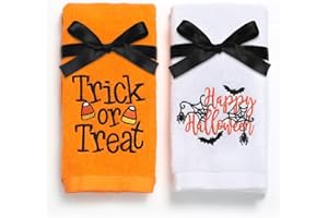 Maracco Halloween Hand Towels 100% Cotton Embroidered Trick or Treat Happy Halloween, Bathroom Kitchen Dish Towels Gift 14x29 Inch Set of 2
