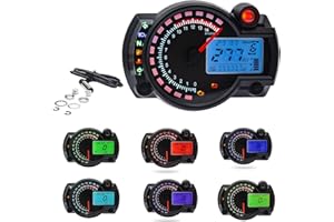 KAOLALI Motorcycle Digital Speedometer Tachometer Motorcycle Speedometer Odometer 7 Colors LCD Backlight Adjustable Digital Gauge Meter R-X-2-N 14000RPM MAX 299KM/H
