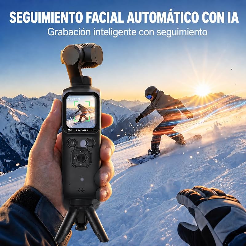Cámara Vlog 4K, Gimbal CAM con Rastreo Facial, Lente Giratorio de 180°, WiFi cámara vlog para Deportes y Vlogging, Viaje