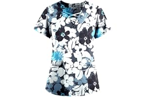 OIOLOYJM Scrubs for Women Set Nurse Gifts Printed Scrub Tops Women V Neck Short Sleeve Nursing Tops with Pockets