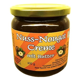 Butter Nuss-Nougat-Creme 400 g (43,7% Haselnüsse), mit Xylit aus Finnland gesüßt, ohne Palmfett, ohne Zuckerzusatz
