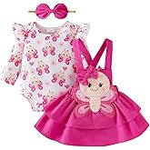 TOKIAGO Baby Girl Clothes Fall Winter Outfits Cute Print Infant Romper Suspender Skirt with Headband 3pc Set 0-24 Months