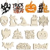 36PCS Wooden Halloween Ornaments to Paint Fall Decorations, 12 Styles DIY Blank Autumn Unfinished Wood Skull Pumpkin Ghost Bat Boo Trick or Treat Halloween Cutouts Ornament for Crafts Party Hanging