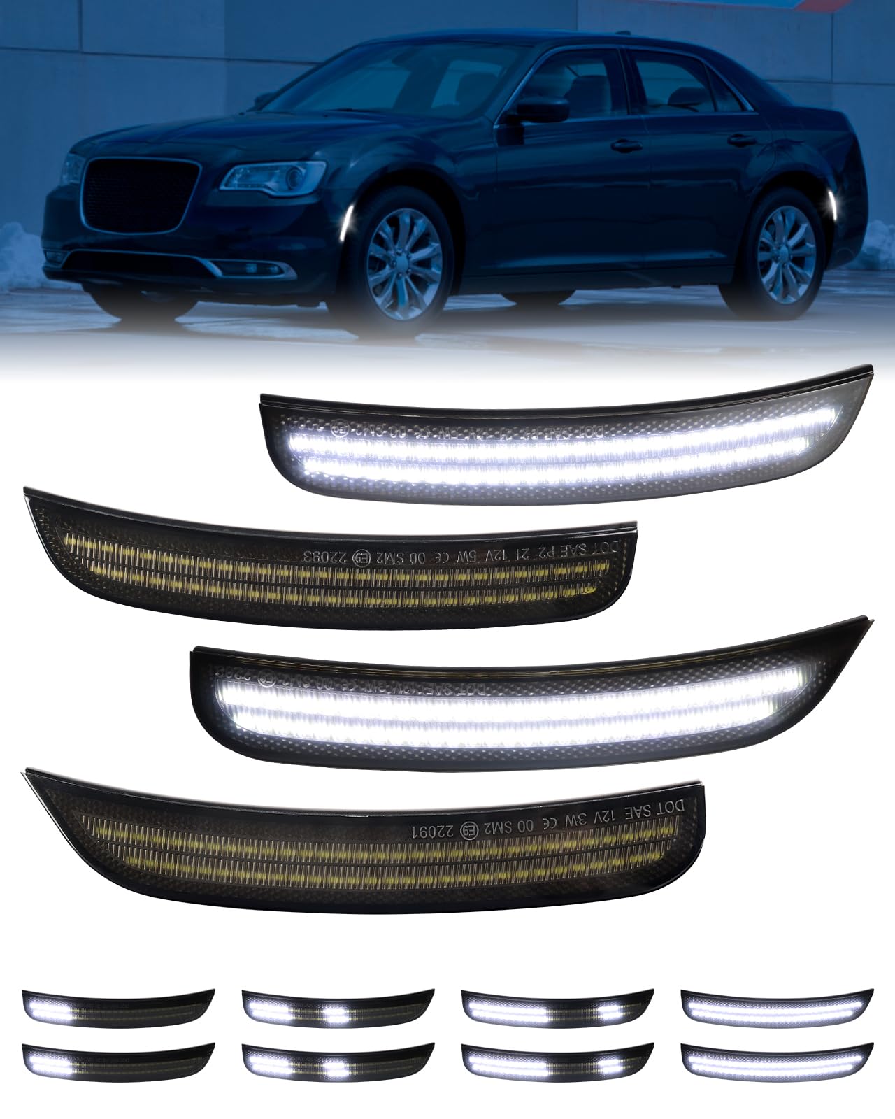 Photo 1 of Dynamic White LED Side Marker Light for Chrysler 300 2015 2016 2017 2018 2019 2020 2021 2022 2023 Smoked Lens Front Rear Fender Lamps? Pack of 4