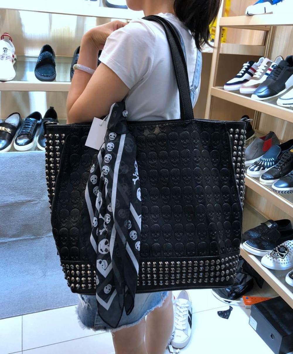 Women Skull Skeleton Chain Hangbag Lady Tote Shoulder Bucket Bag Temperament Work Package, Black - Image 4