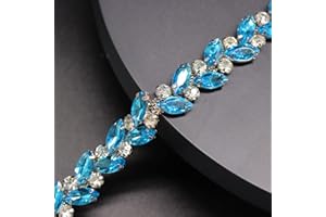 Jerler 1 Yard Rhinestone Trim, Crystal Rhinestone Chain Applique, Ideal for DIY Decoration and Wedding Clothing Embellishments, 0.6" Width (Blue)