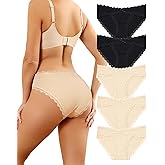 LEVAO Women's Cotton Hipster Underwear Ladies Bikini Panties with Soft Lace Trim, Full Coverage Cheeky Underpant S-2XL