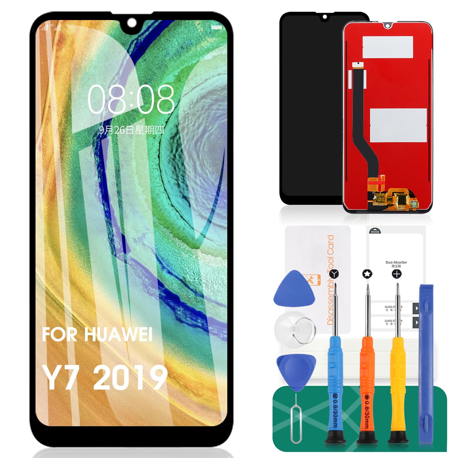 For Huawei Y7 2019 Screen Replacement For Huawei Y7 2019 LCD Display For Huawei Y7 2019 Touch Screen Digitizer DUB-LX1, DUB-LX3 Assembly Repair Kits(Black)