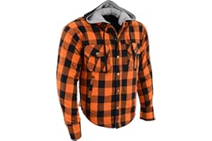 Milwaukee Leather Men's Hooded Flannel Motorcycle Shirt w/CE Approved Armor - Reinforced w/Aramid Fibers - Large
