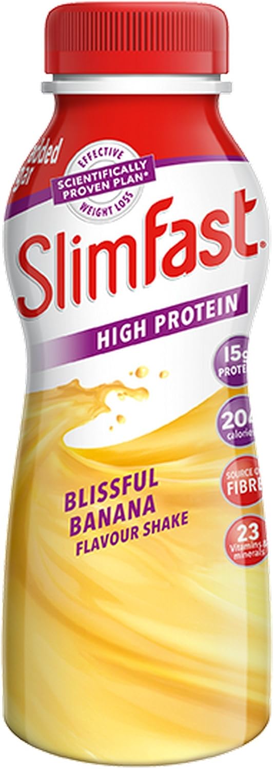 SlimFast Ready To Drink Shake, Tasty, Balanced Shake with Vitamins and Minerals, No Sugar, Banana Flavour, 6 x 325 ml Multipack