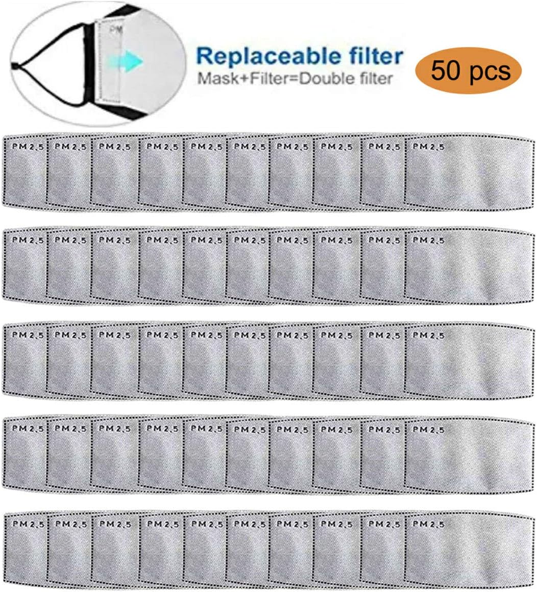 50 Pcs Adult PM2.5 Activated Carbon Filter Replaceable Mask Filters Breathing Insert Protective Mouth Mask Filter