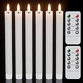 Wondise Flameless Taper Candles with Remote Timer, Real Waxy Battery Operated Flickering Candlesticks, 3D Wick LED Candles 9.6inch for Halloween Christmas Holiday Wedding Decoration (White