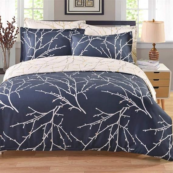 JQWUPUP Quilt Cover Set Zipper Closure, Elegant Printed 3Pcs Duvet Cover with Pillowcases for