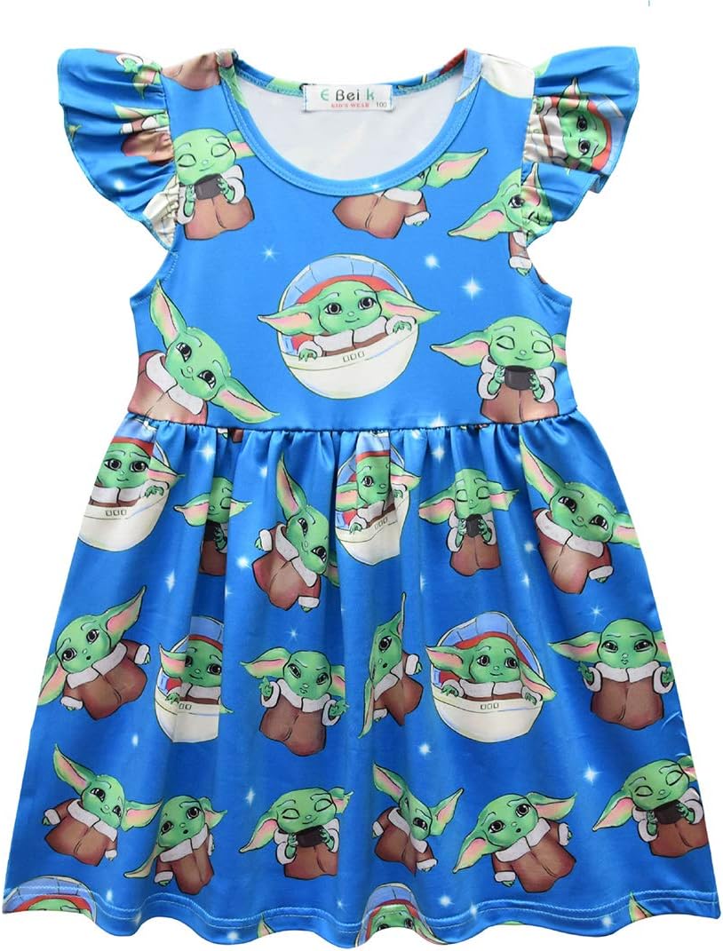 Baby Yoda Dress Girls Flutter Sleeves 3D Pattern Princess Tutu Dress