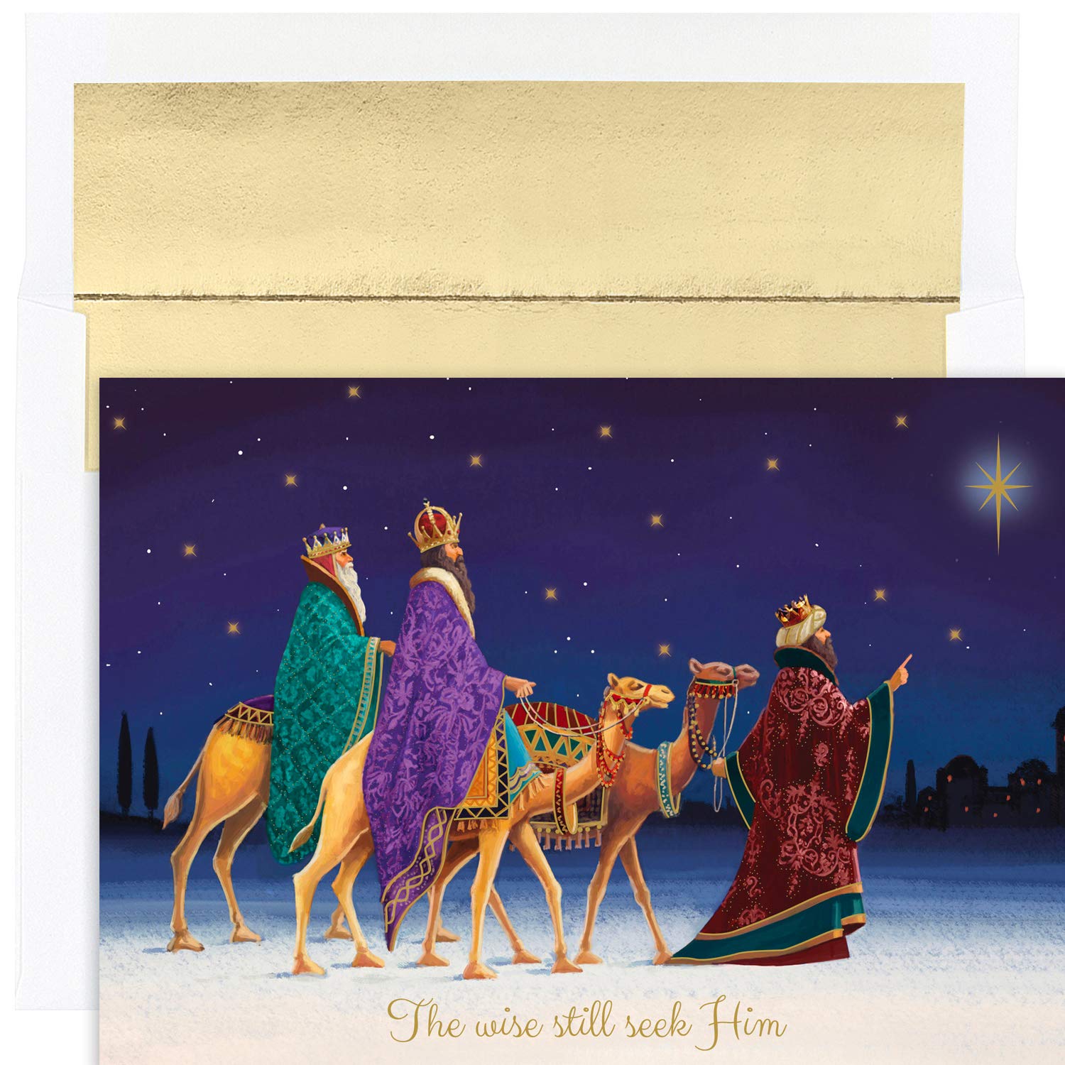 Masterpiece Studios Holiday Collection 18-Count Christmas Cards/18 Foil Lined Envelopes, Three Kings