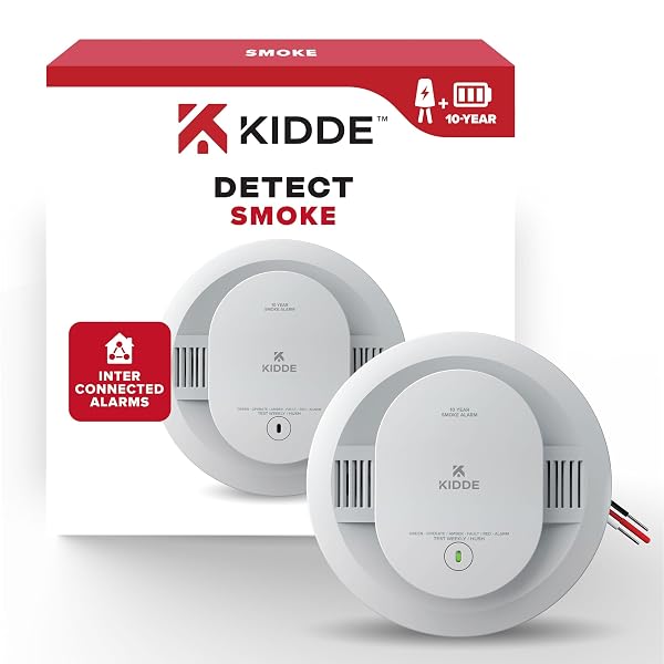 KIDDE HARDWIRED SMOKE DETECTOR, 10-YEAR BATTERY BACKUP, INTERCONNECTABLE, LED WARNING LIGHT INDICATORS, 20SA10