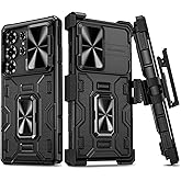 VEGO for Samsung Galaxy S25 Ultra Case, with Slide Camera Protector & Belt Clip Holster & 360°Rotatable Ring Kickstand Military Grade Heavy Duty Protection Cover - Black