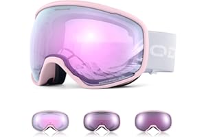 Odoland Photochromic Ski Goggles for Sunny and Cloudy Days, Anti-Fog OTG UV Protection Snowboard Goggles for Men Women Youth