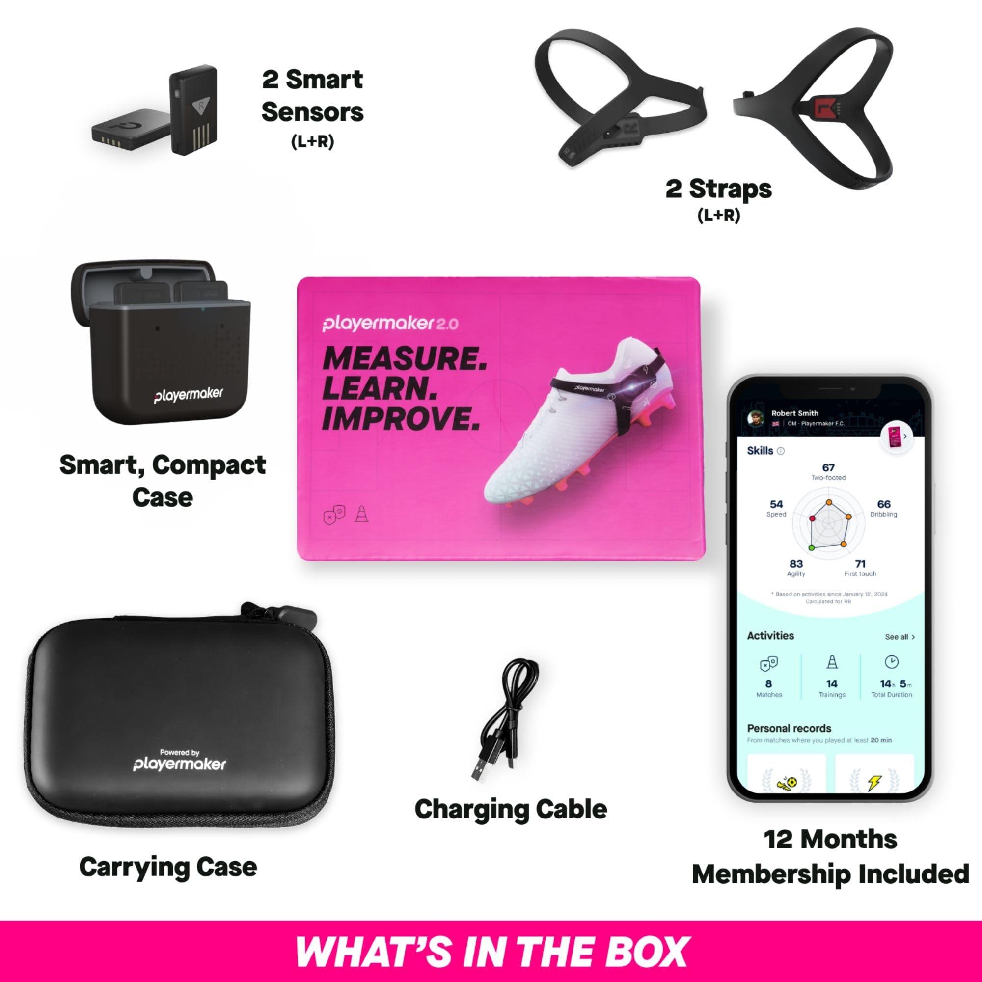 Playermaker 2.0 Smart Soccer Tracker for Cleats, 25+ Technical & Physical Soccer Training Metrics, 12 Month Access to Playermaker Technology App Included, Next-Level Precision Beyond GPS Trackers