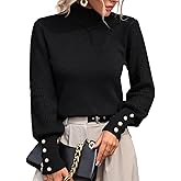 Upopby Women's Fall Winter Turtleneck Sweaters for Women Lantern Sleeve Knitted Pullover Sweater Jumper Tops