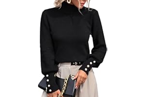 Upopby Women's Fall Winter Turtleneck Sweaters for Women Lantern Sleeve Knitted Pullover Sweater Jumper Tops