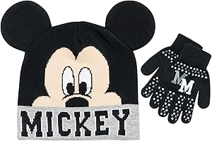 Disney Boys' Mickey Mouse, Car Lightning McQueen Winter Hat & Mittens or Gloves Set (Toddler/Little Boys)